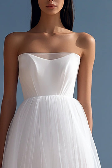 A Line Strapless Pleated Tulle Graduation Dress